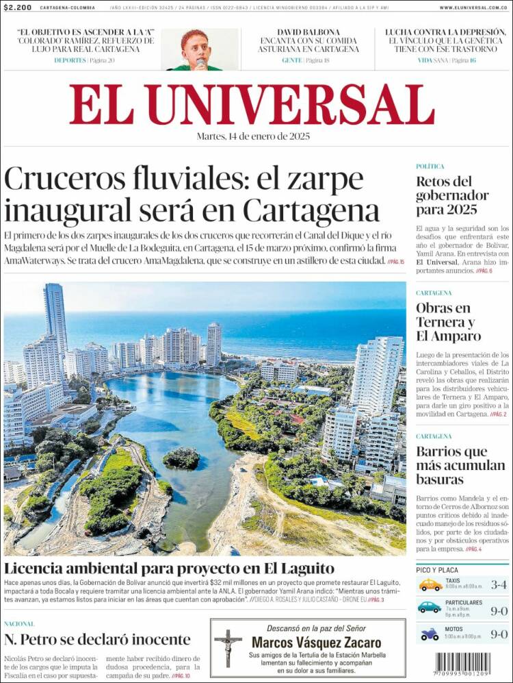 Portada de El Universal (Colombia)