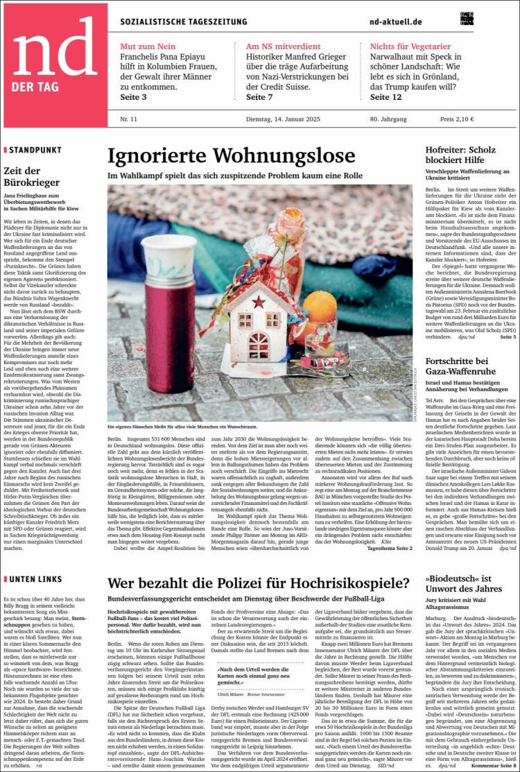 Portada de Neues Deutschland (Alemania)