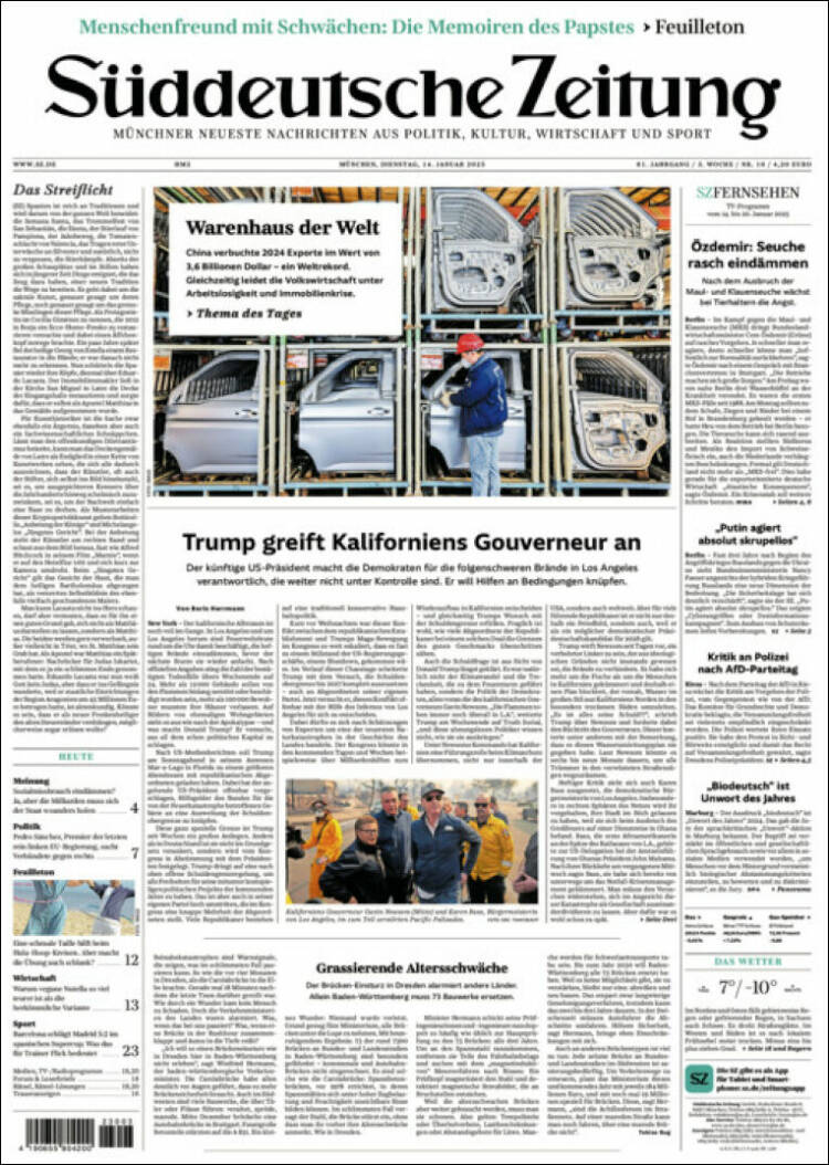 Portada de Sueddeutsche (Alemania)