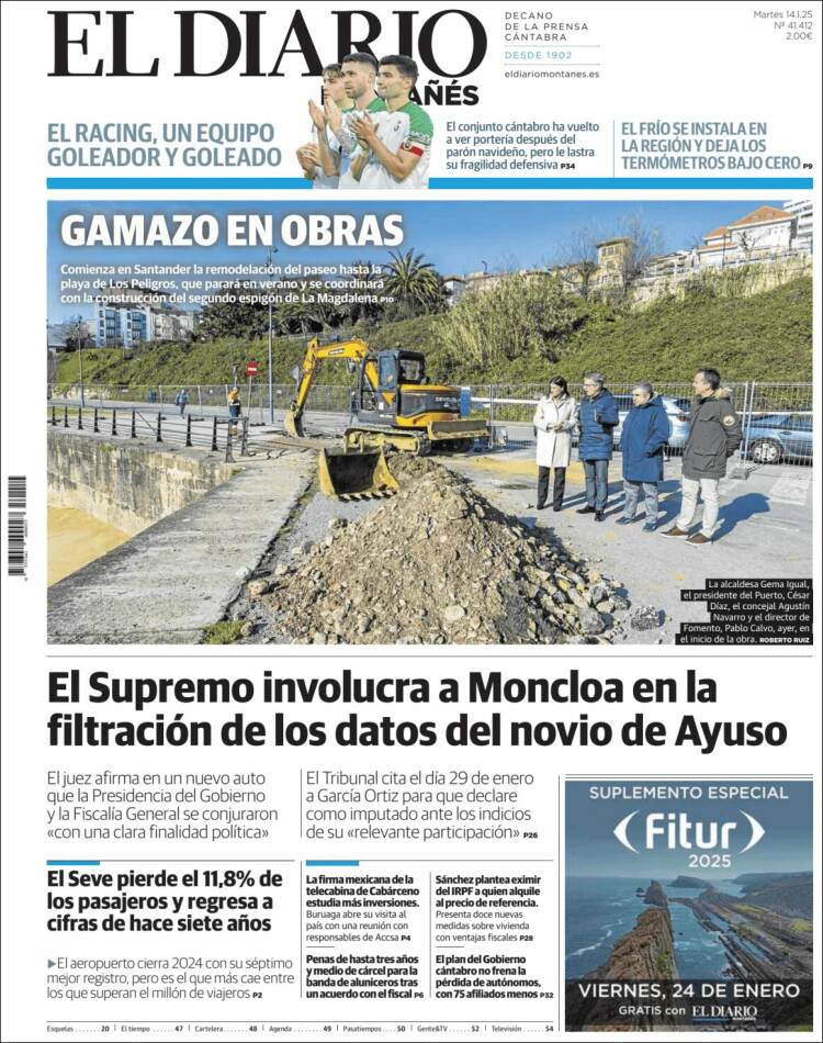 Portada de El Diario Montañés (España)