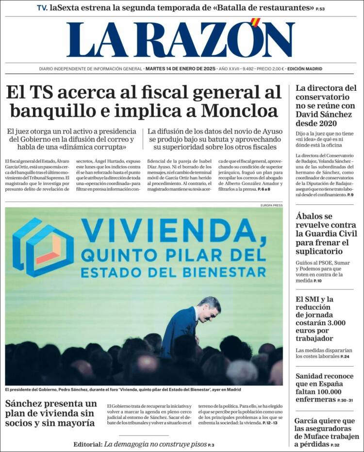 Portada de La Razón (España)