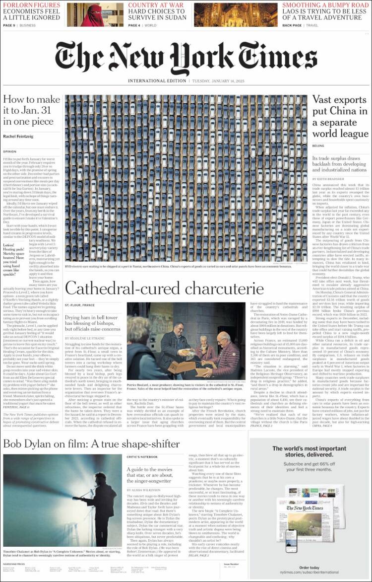 Portada de International New York Times (Europa)