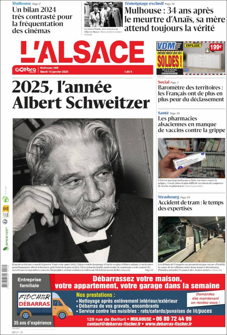 Portada de Journal L'Alsace (Francia)