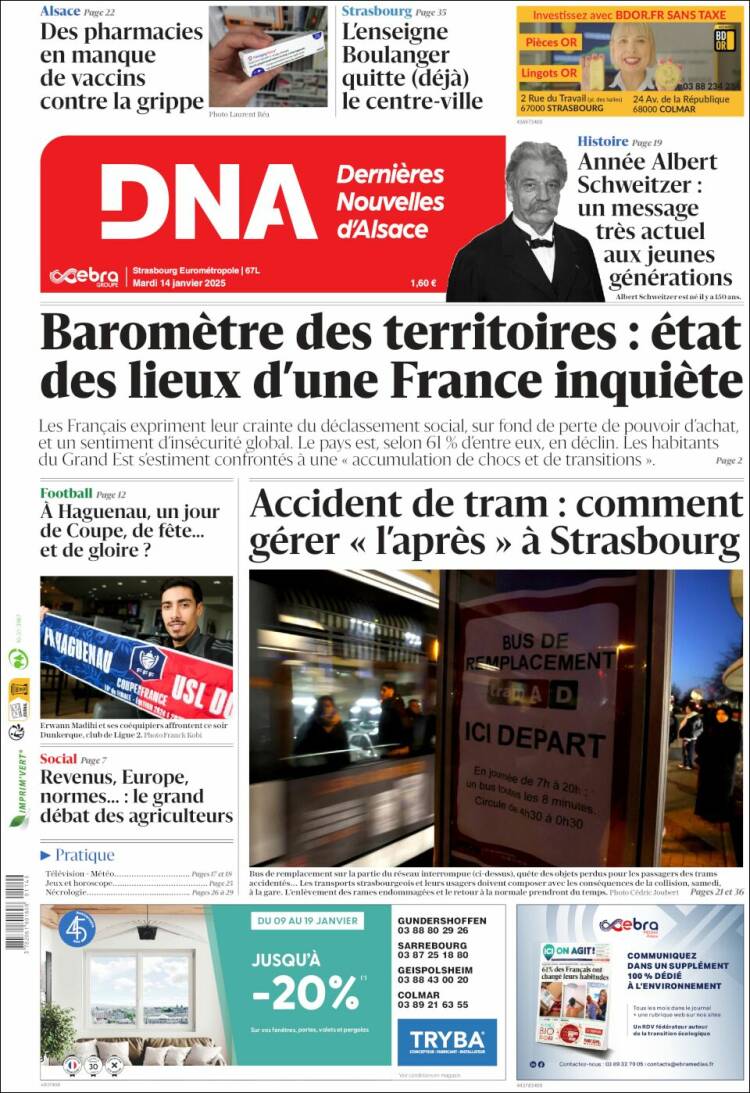 Portada de Les Dernières Nouvelles d'Alsace (Francia)