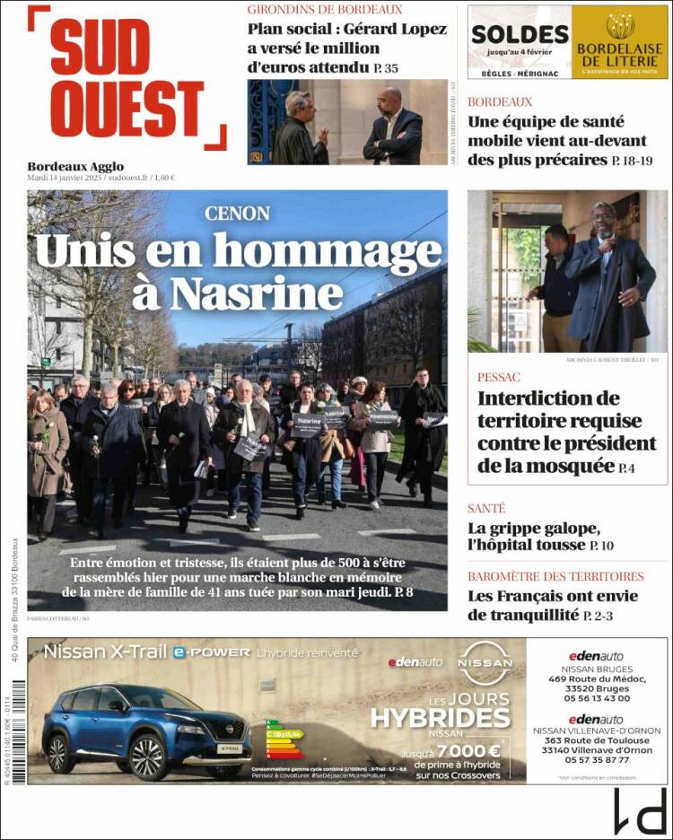 Portada de Sud Ouest (Francia)