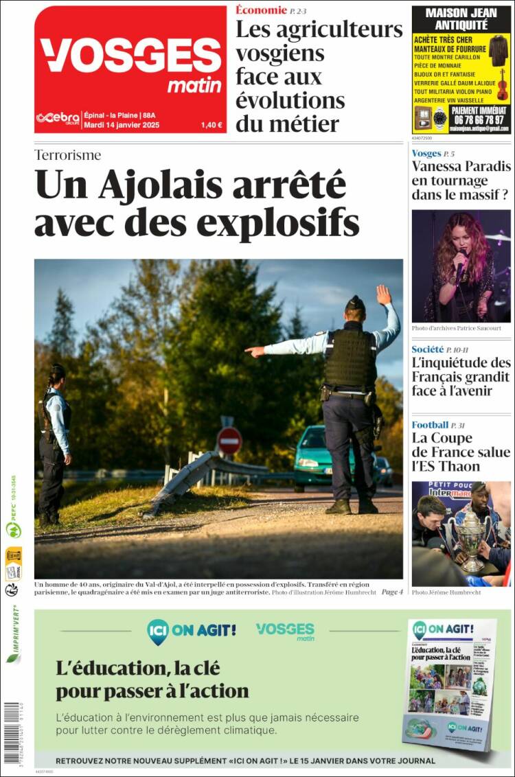 Portada de Vosges Matin (Francia)