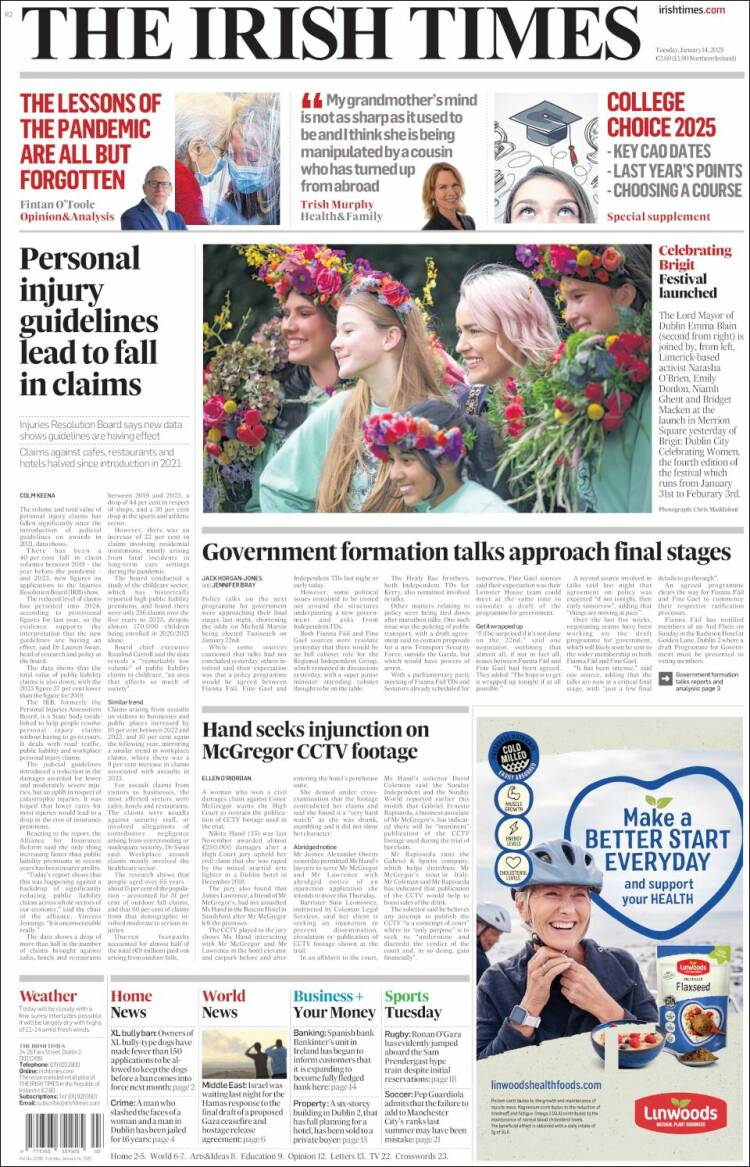 Portada de Irish Times (Irlanda)