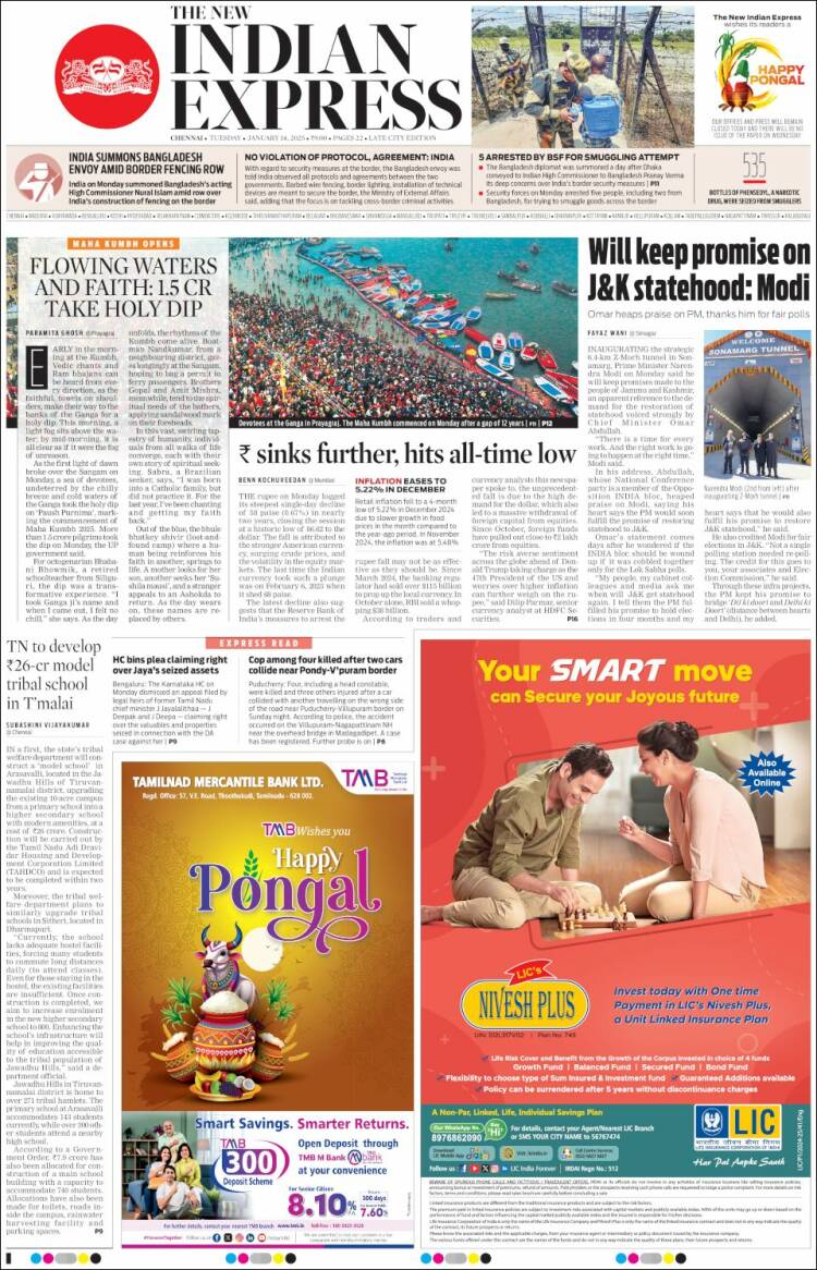 Portada de New Indian Express (India)