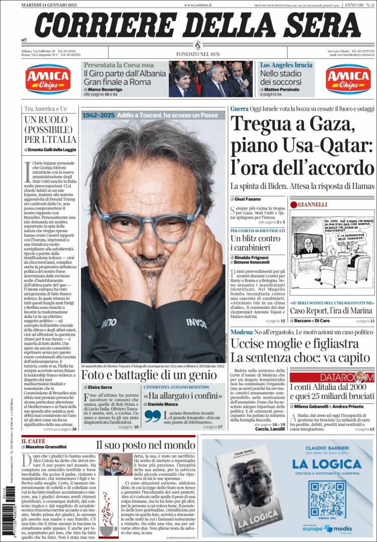 Portada de Corriere della Sera (Italia)