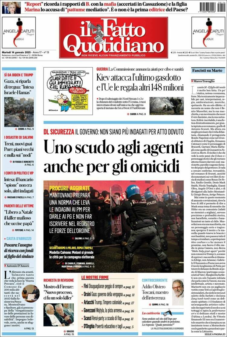 Portada de Il Fatto Quotidiano (Italia)