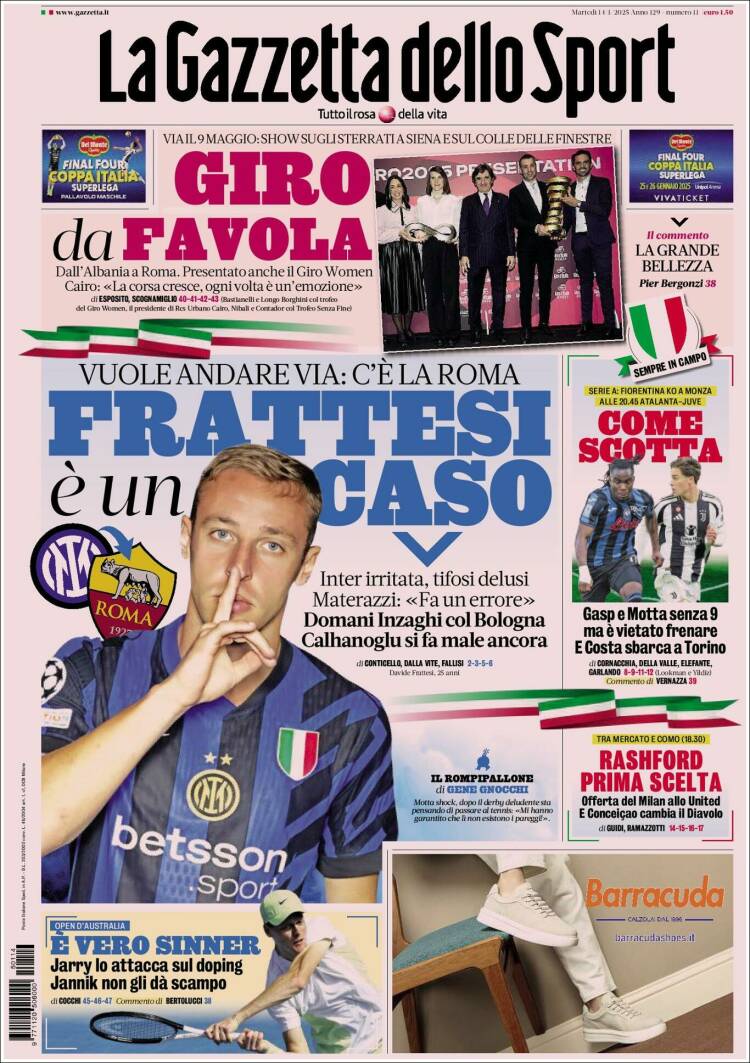 Portada de La Gazzetta dello Sport (Italia)