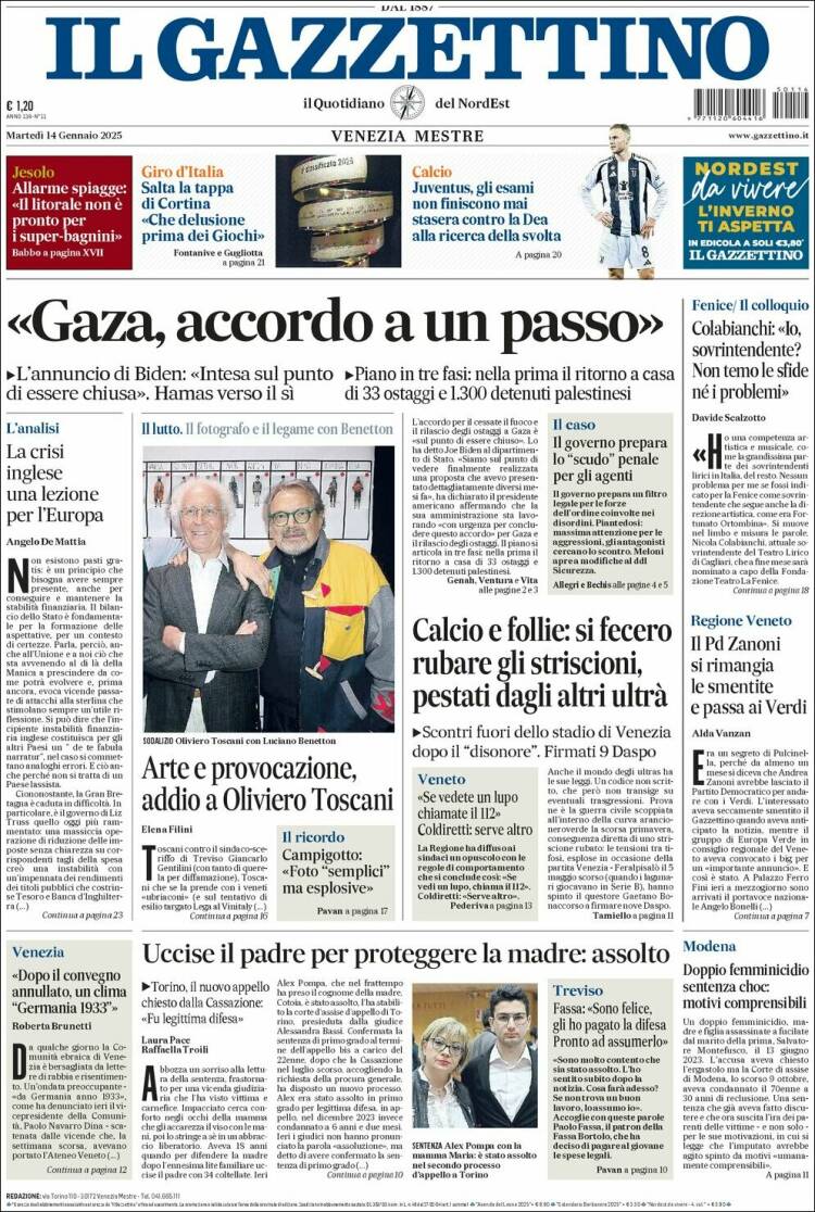 Portada de Il Gazzettino (Italia)