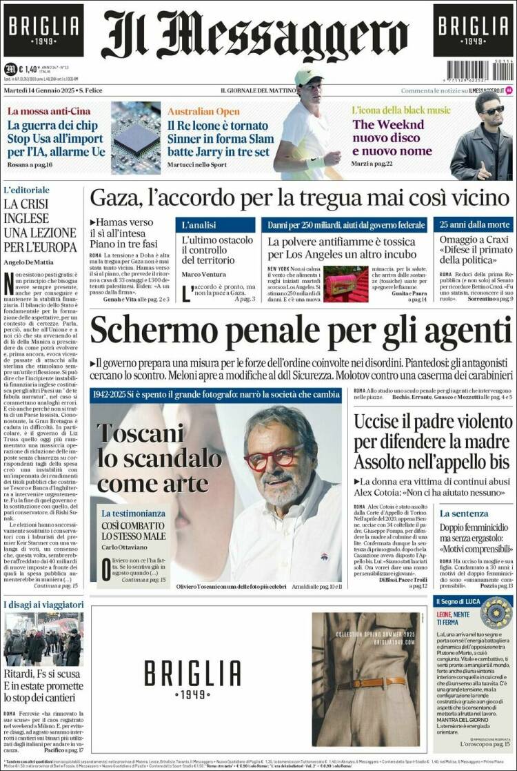 Portada de Il Messaggero (Italia)