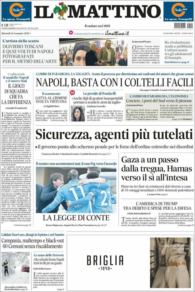 Portada de Il Mattino (Italia)