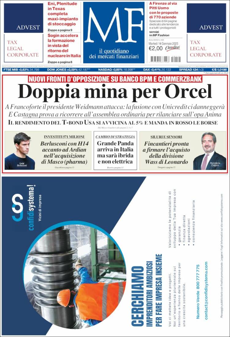 Portada de Milano Finanza (Italia)