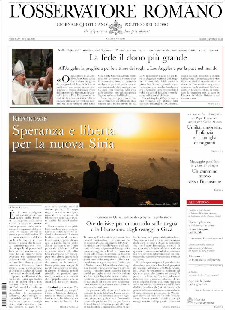 Portada de L'Osservatore Romano (Italia)