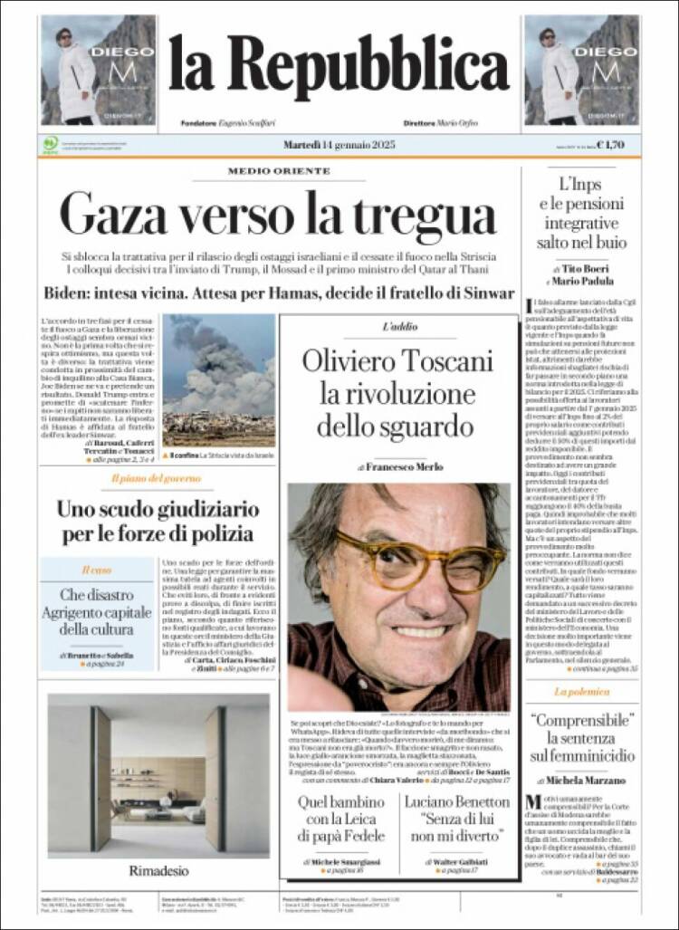 Portada de La Repubblica (Italia)