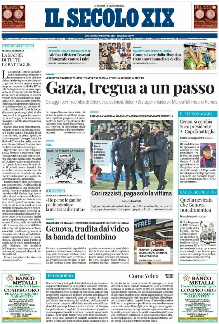 Portada de Il Secolo XIX (Italia)