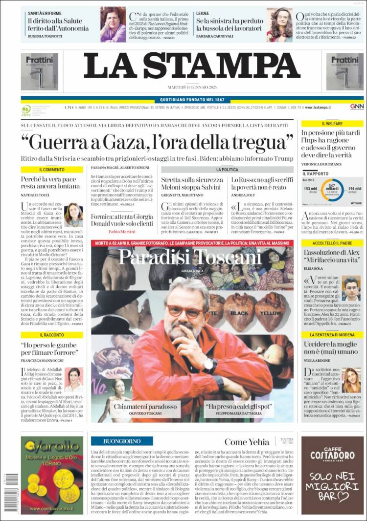 Portada de La Stampa (Italia)