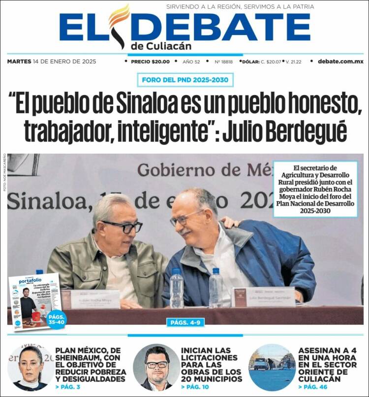 Portada de El Debate de Culiacán (México)