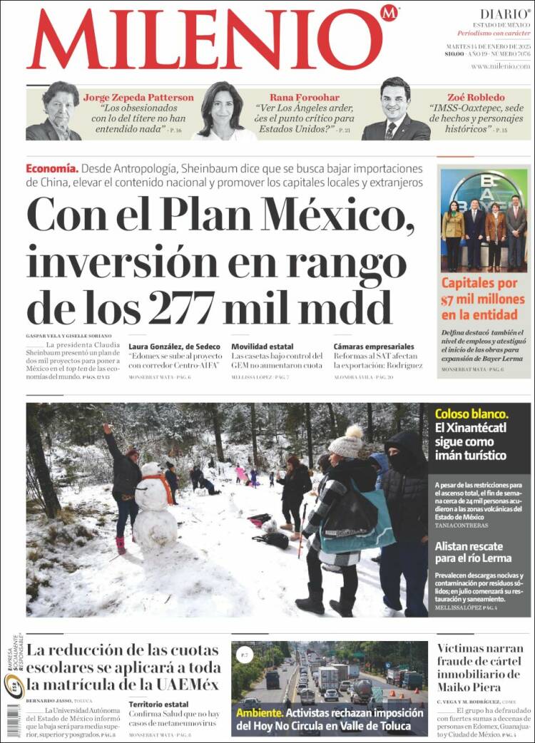 Portada de Milenio - Estado de México (México)