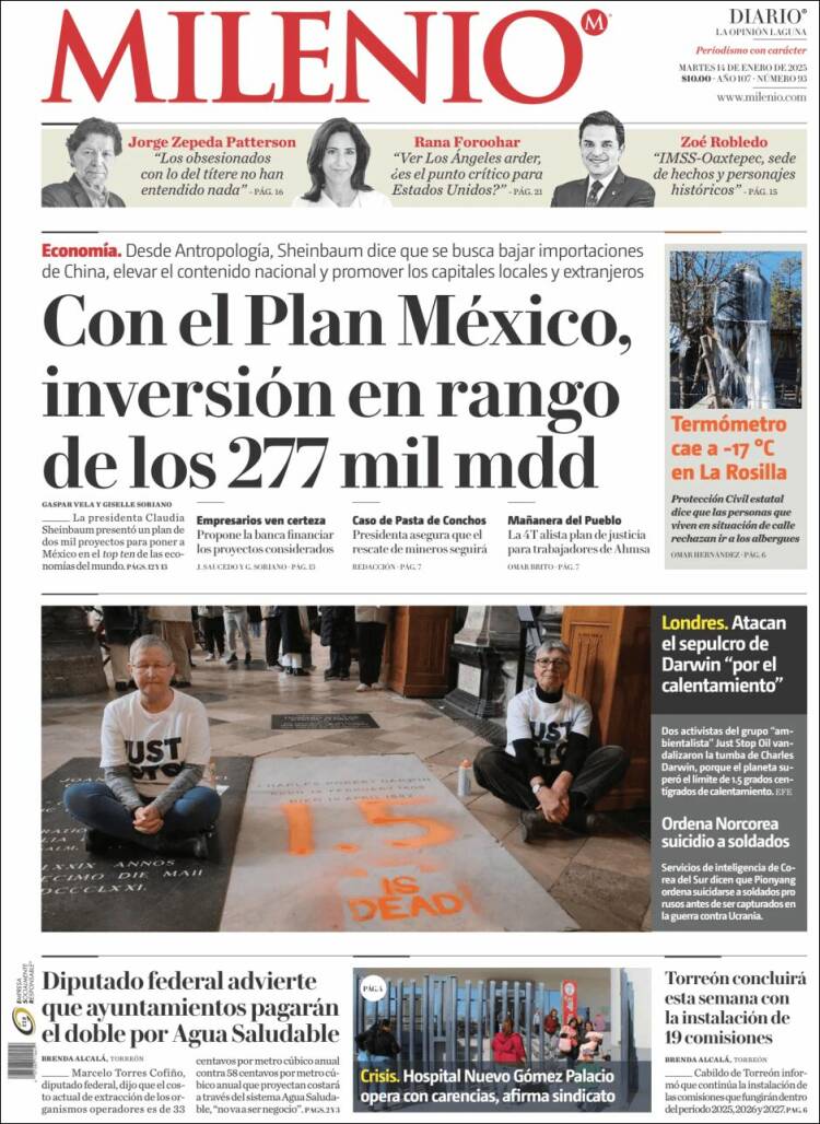 Portada de Milenio - Laguna (México)