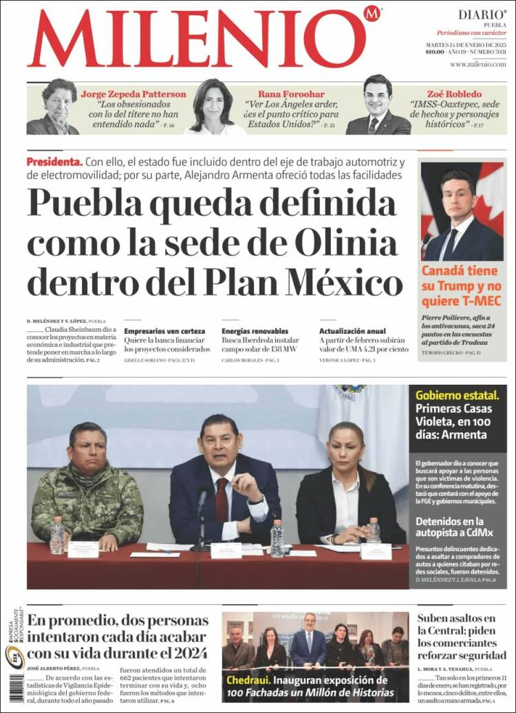 Portada de Milenio de Puebla (México)