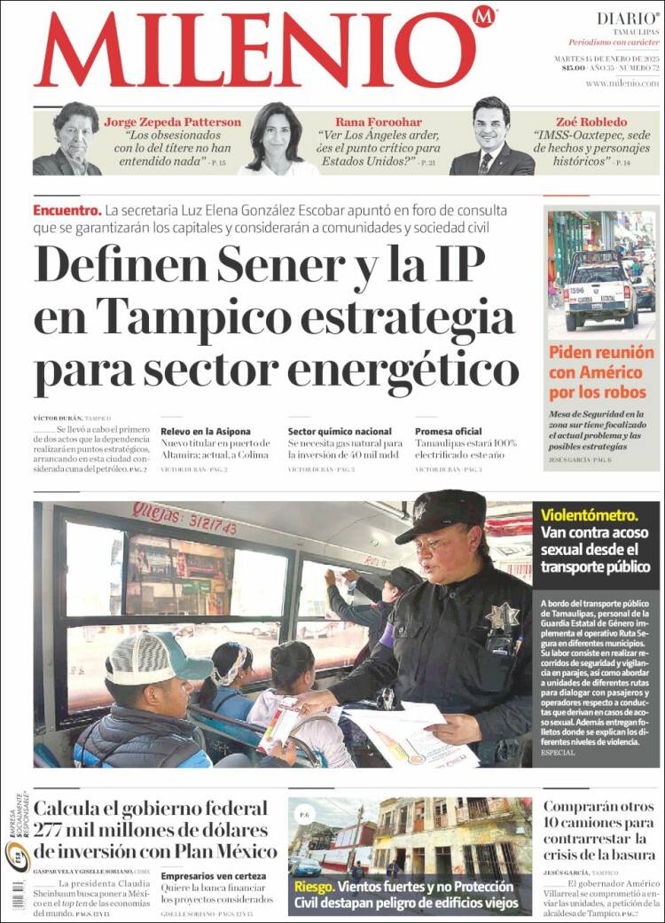 Portada de Milenio - Tamaulipas (México)