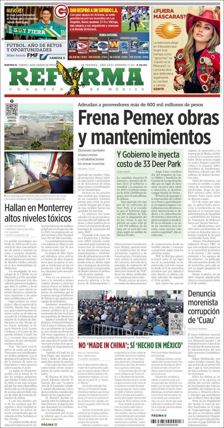 Portada de Reforma (México)