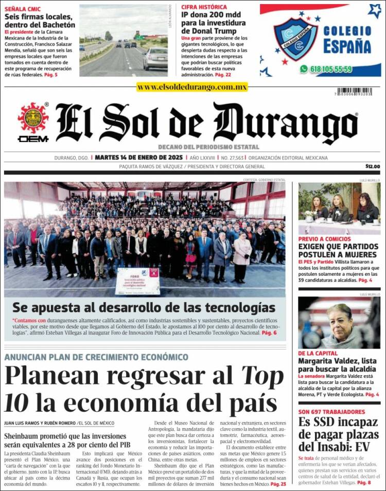 Portada de El Sol de Durango (México)