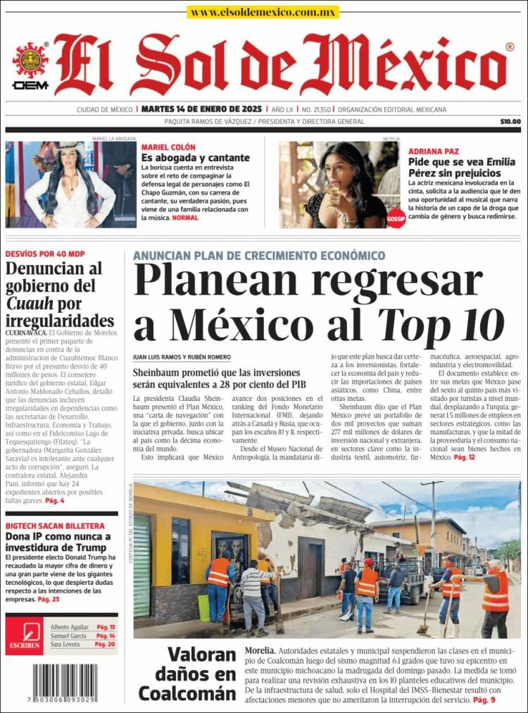 Portada de El Sol de México (México)