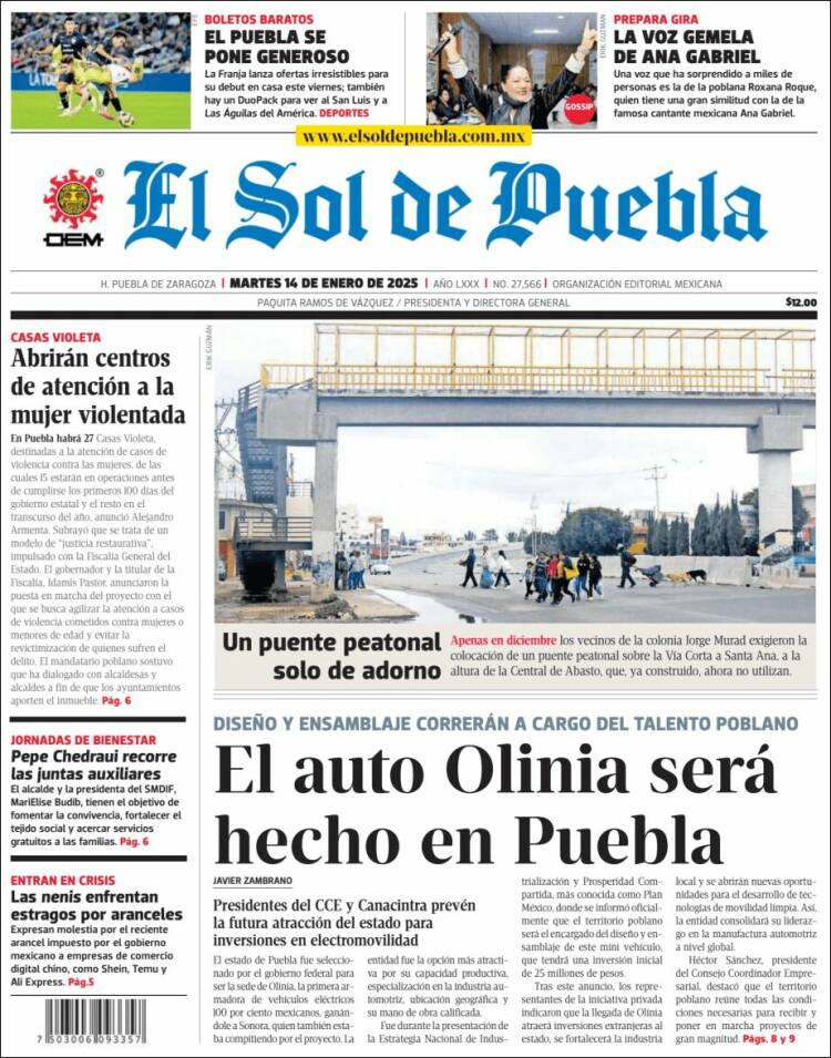 Portada de El Sol de Puebla (México)