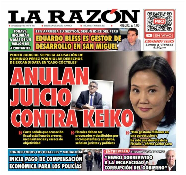 Portada de La Razón (Per&uacute;)