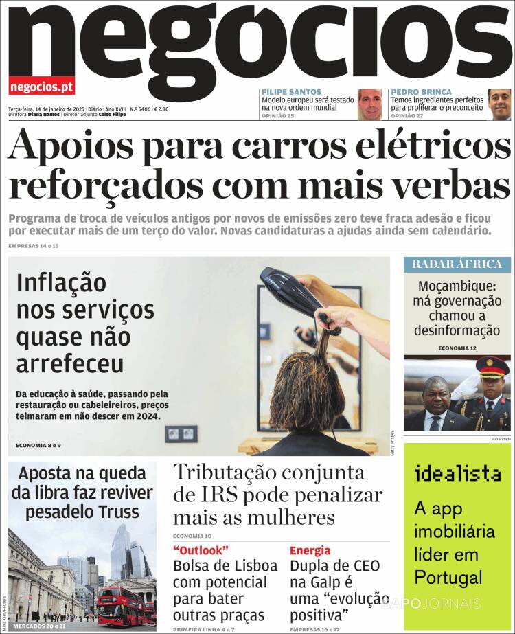 Portada de Jornal de Negócios (Portugal)