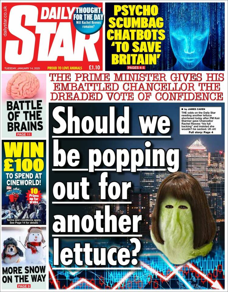 Portada de Daily Star (Reino Unido)