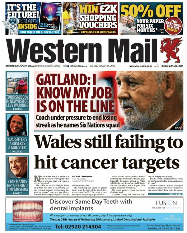 Portada de Western Mail (Reino Unido)