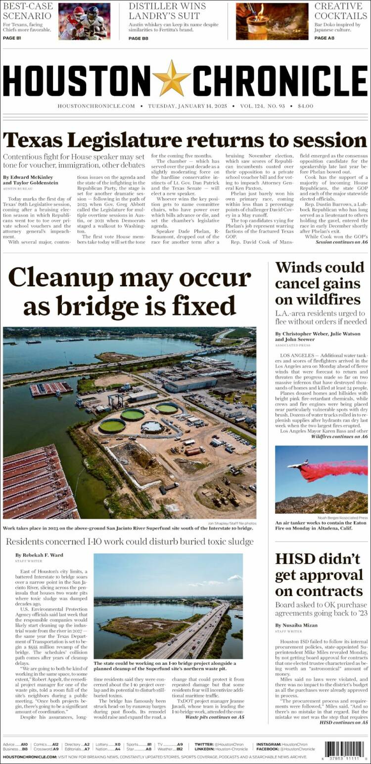 Portada de Houston Chronicle (USA)