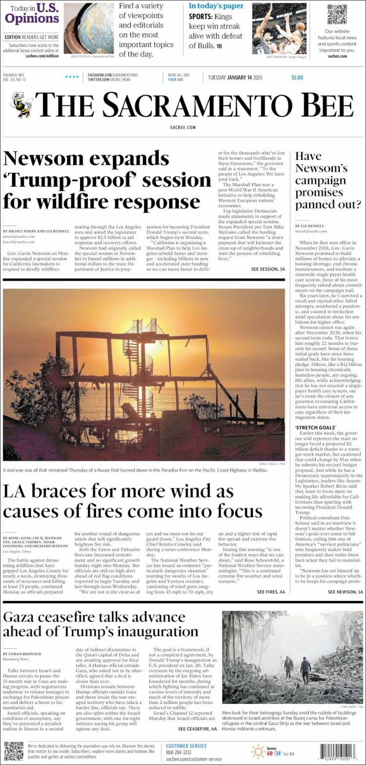 Portada de The Sacramento Bee (USA)