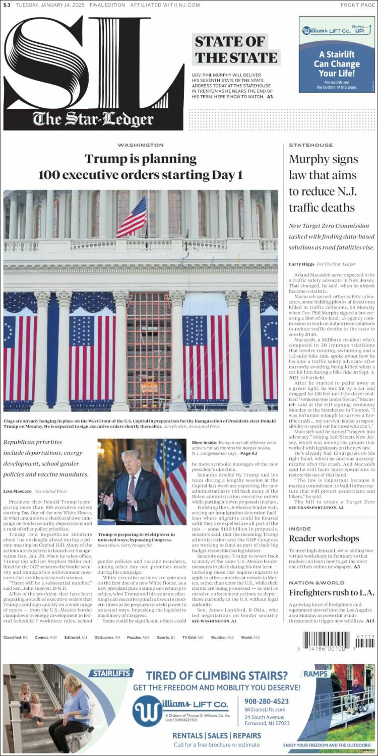 Portada de Star-Ledger (USA)