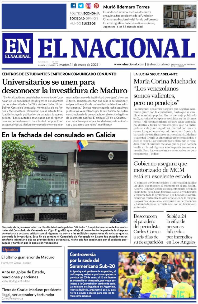 Portada de El Nacional (Venezuela)