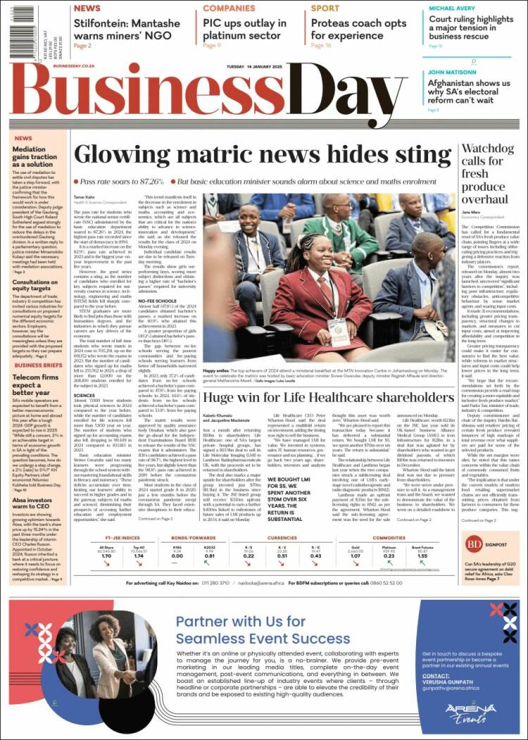 Portada de Business Day (Sud&aacute;frica)