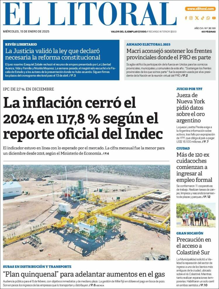 Portada de Diario El Litoral (Argentina)