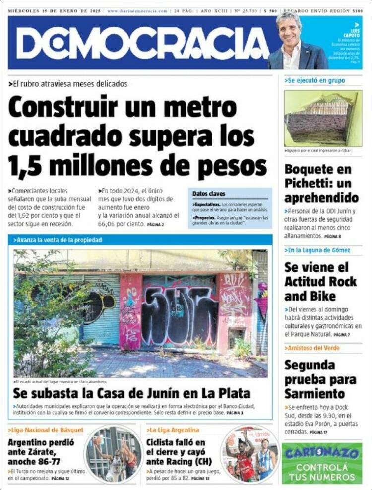 Portada de Diario Democracia (Argentina)