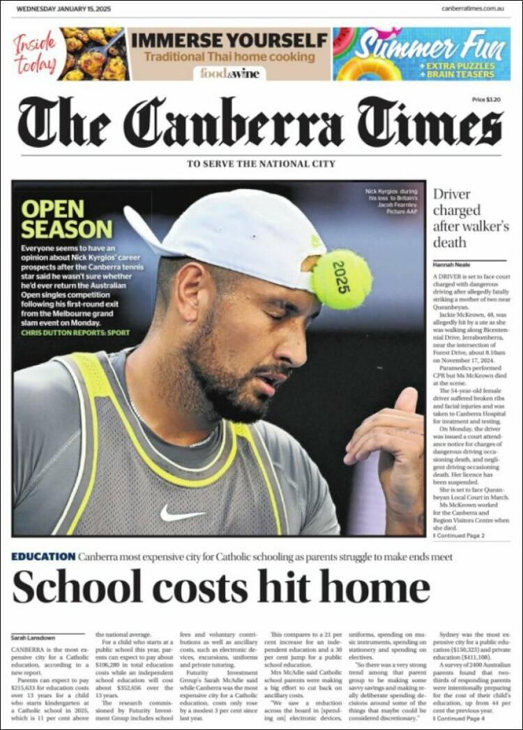 Portada de The Canberra Times (Australia)