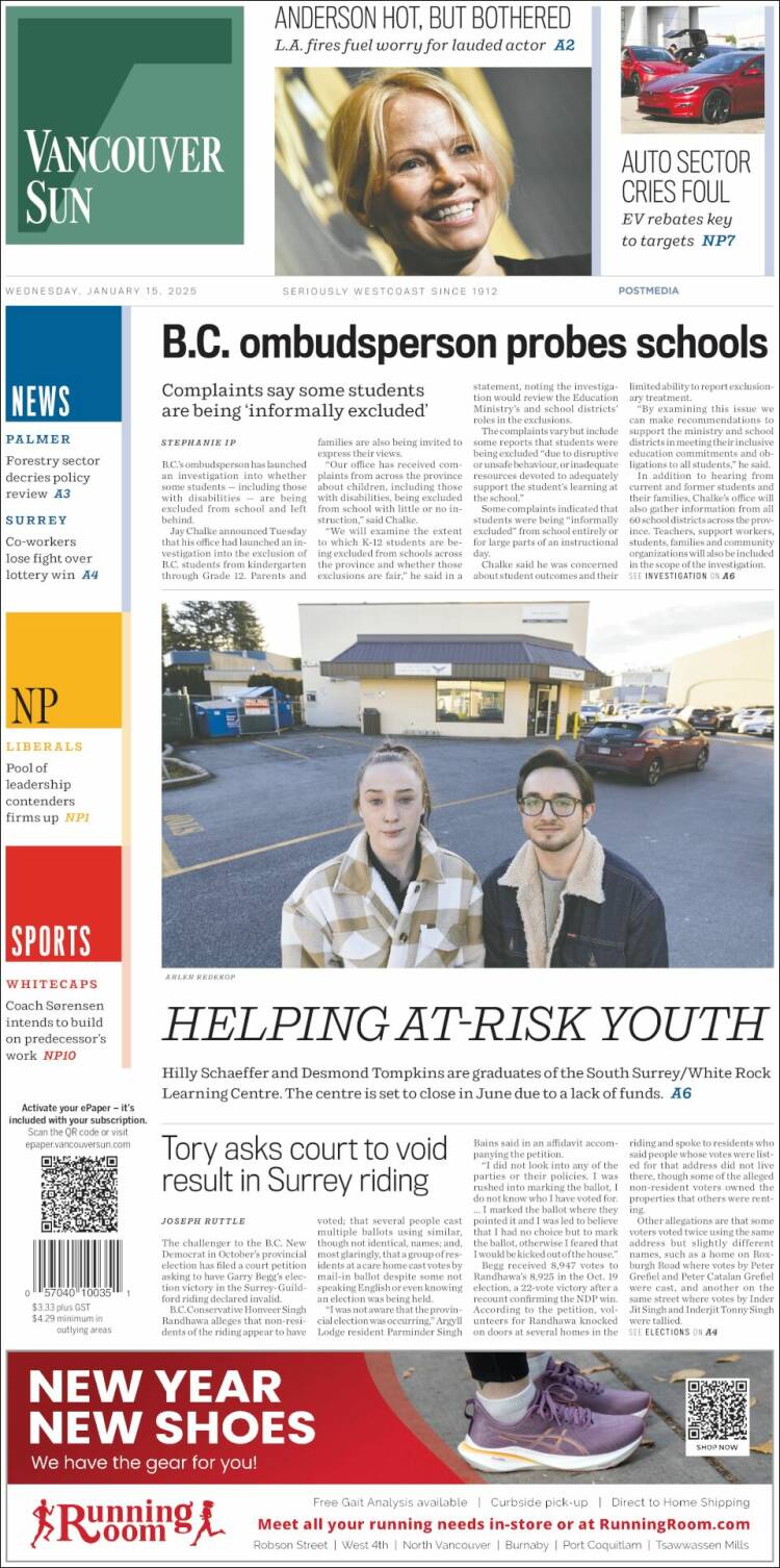 Portada de The Vancouver Sun (Canadá)