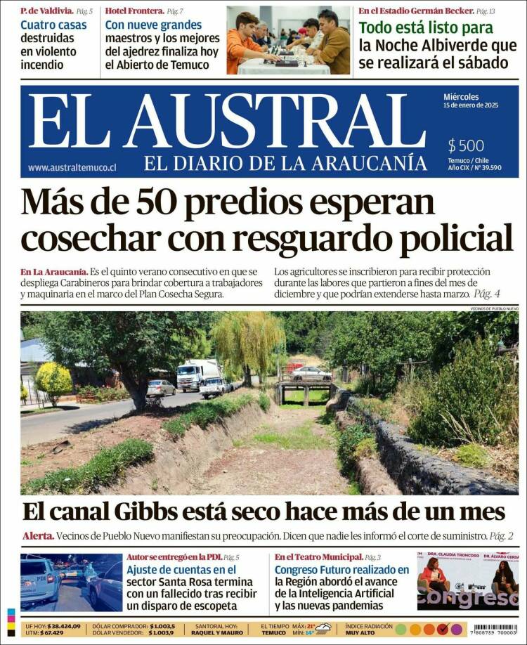 Portada de El Austral de Temuco (Chile)