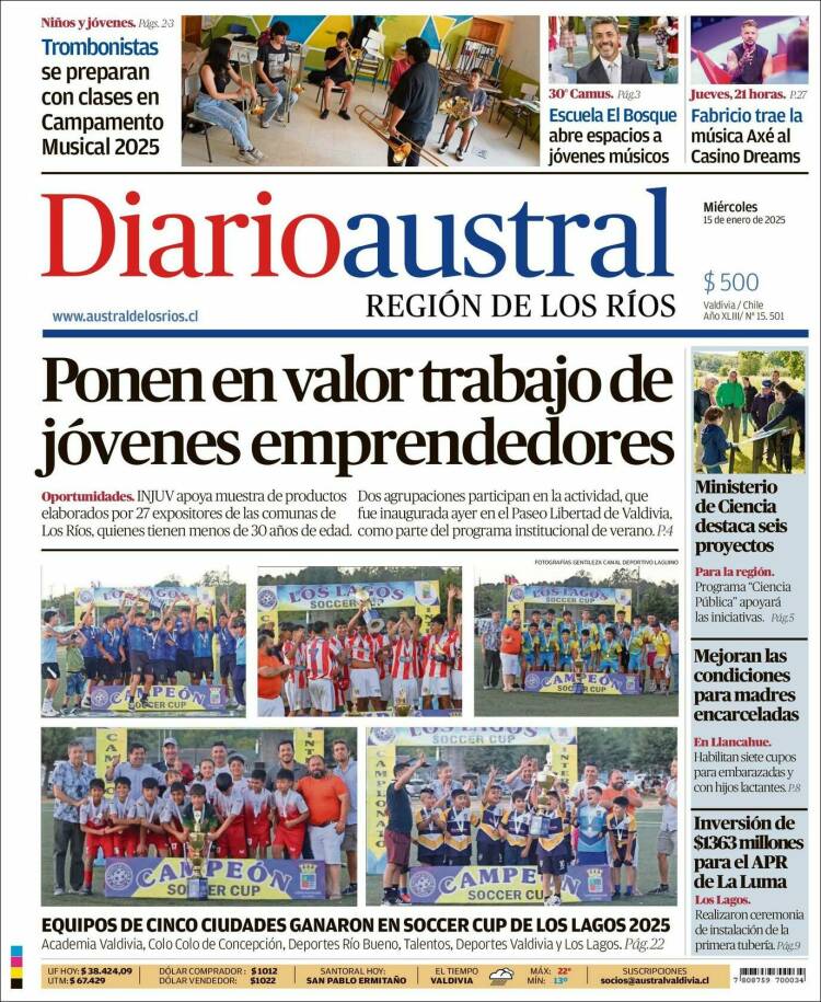 Portada de El Diario Austral de Valdivia (Chile)