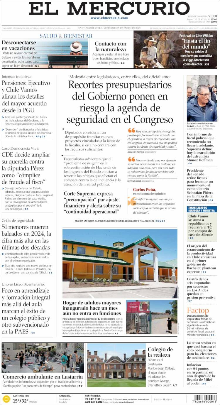Portada de El Mercurio (Chile)