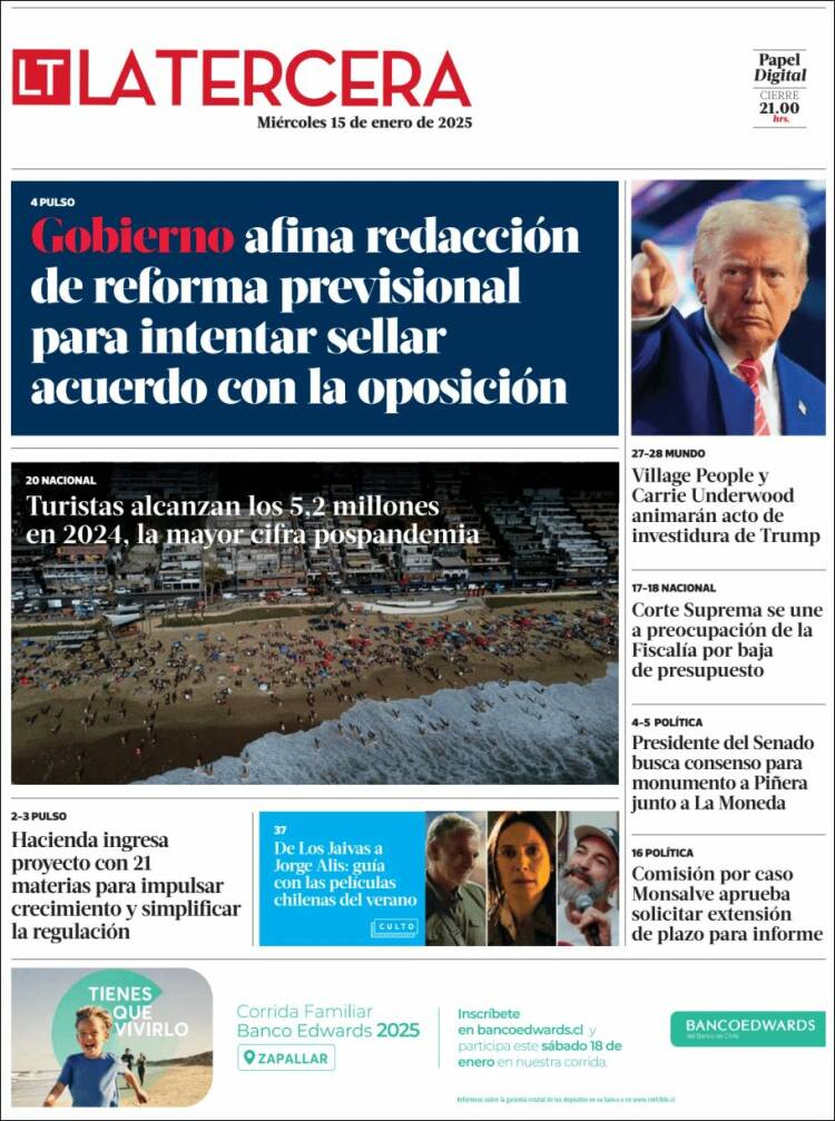 Portada de La Tercera (Chile)