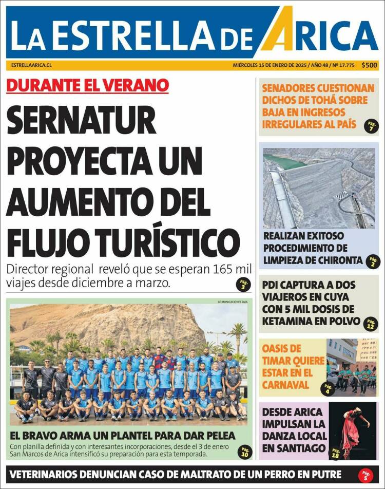 Portada de La Estrella de Arica (Chile)
